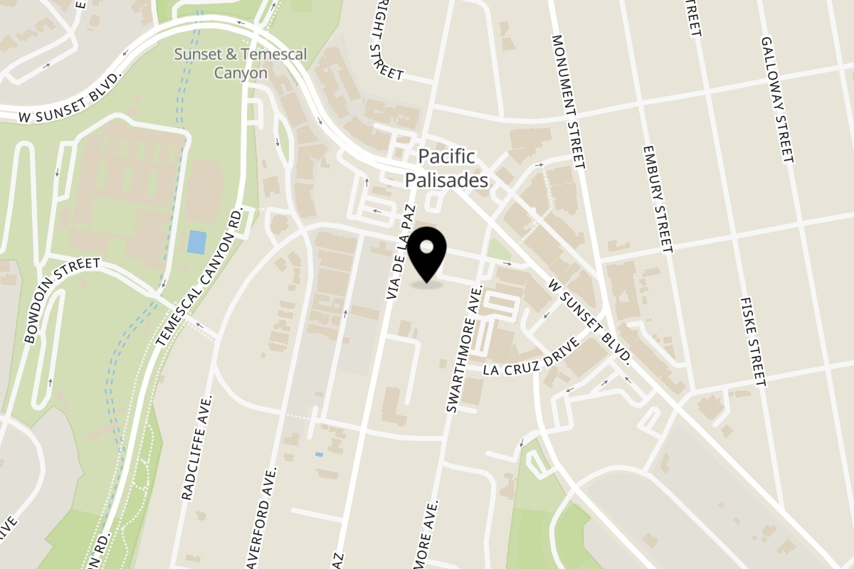 Map showing the location of Palisades Pizza on 860 Via De La Paz Pacific Palisades in Los Angeles